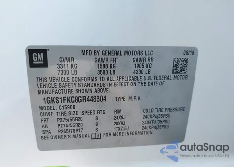 2016 GMC Yukon Xl Sle z USA, uszkodzony, nr VIN 1GKS1FKC8GR448304